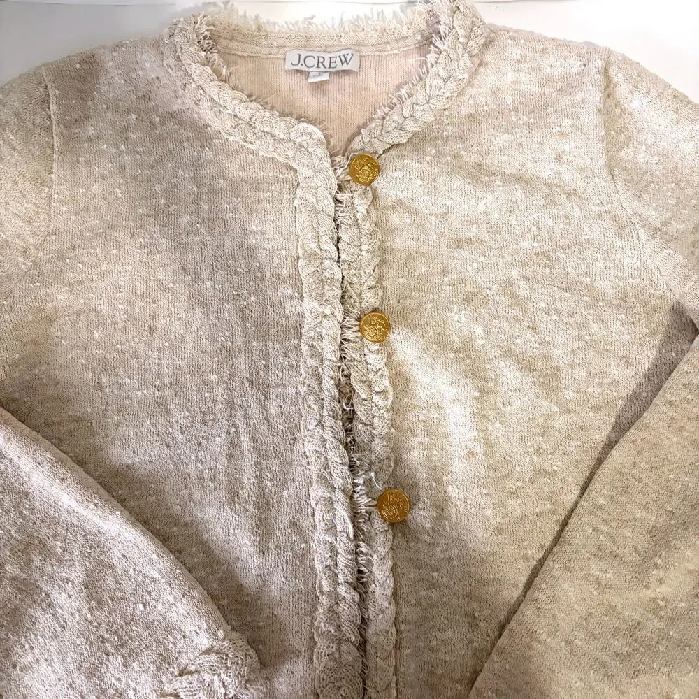 J.CREW Marled Fringe Trim Sweater Lady Cropped Jacket Size L